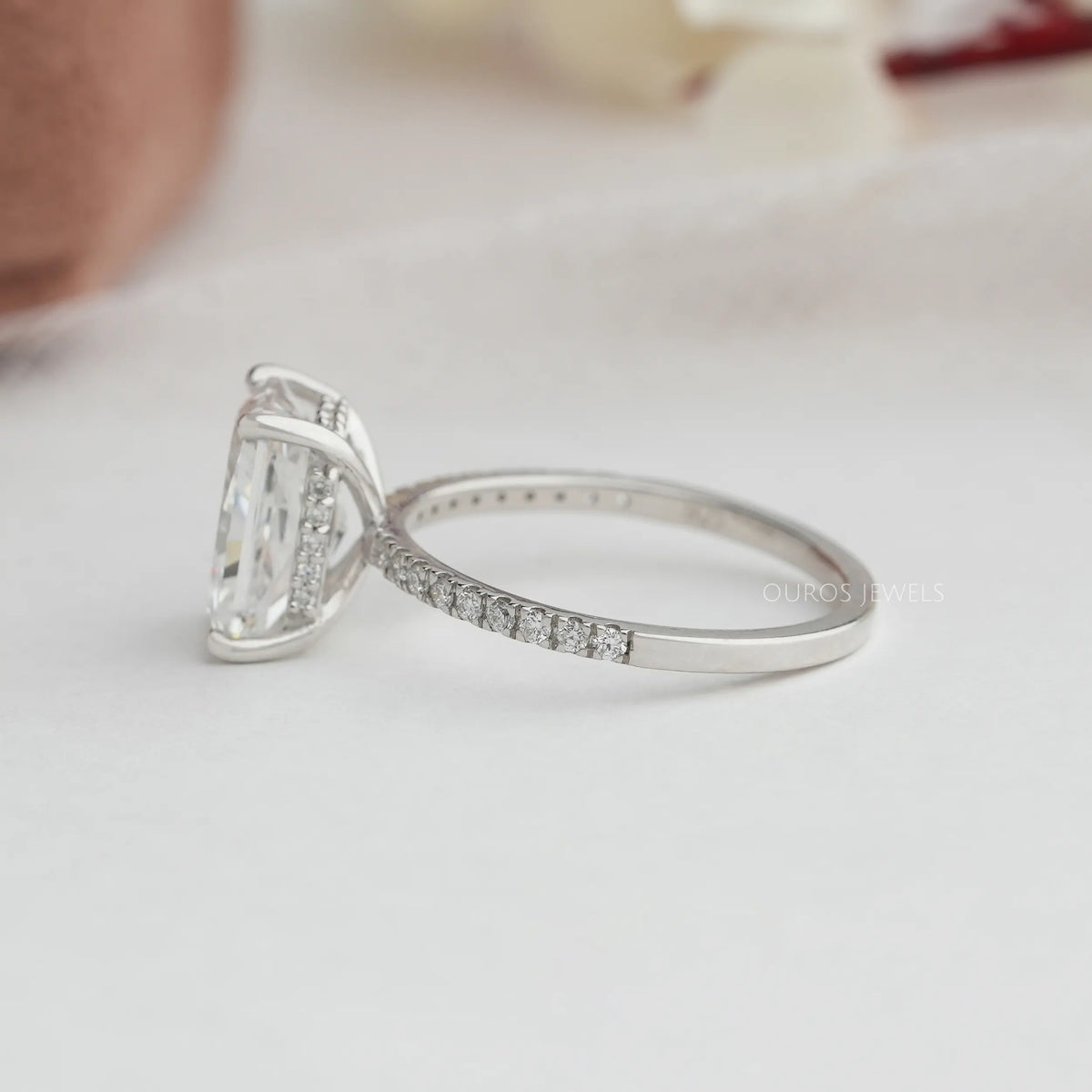 Radiant Cut Hidden Halo Solitaire Accent Engagement Ring
