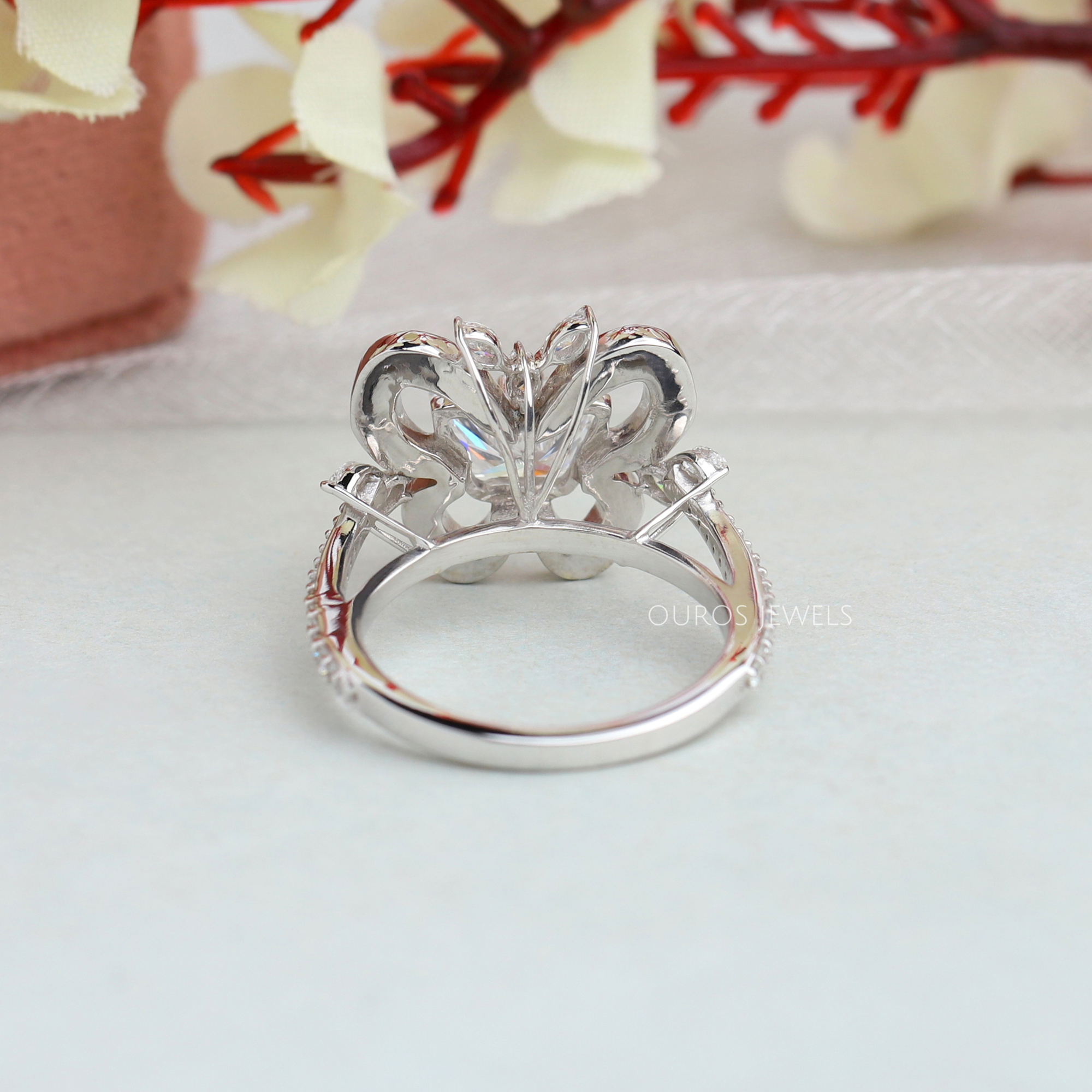 Unique Butterfly Cluster Diamond Engagement Ring