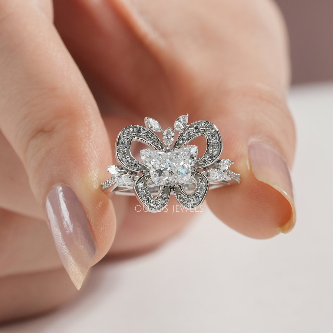 Unique Butterfly Cluster Diamond Engagement Ring