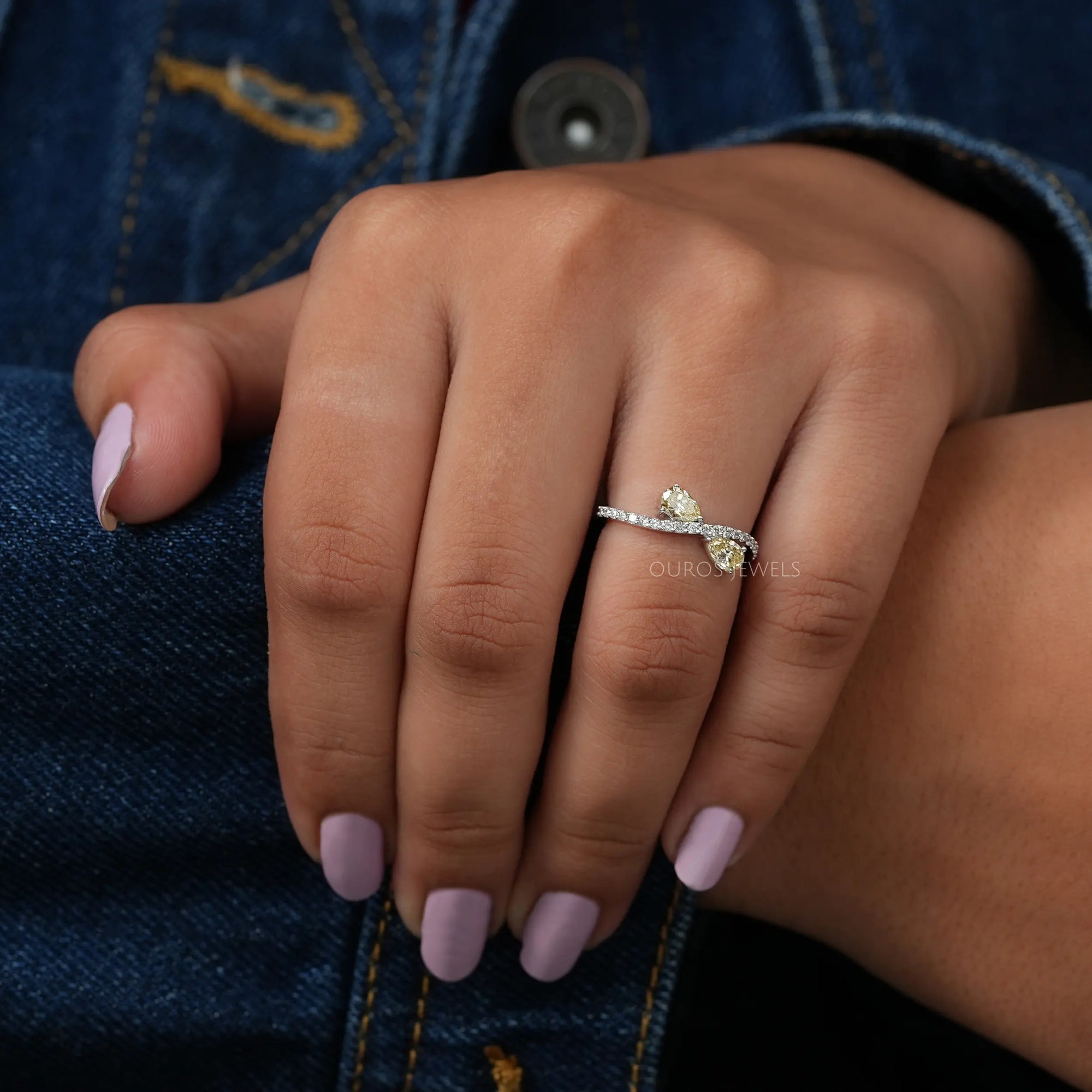 Yellow Pear Diamond Crossover Ring